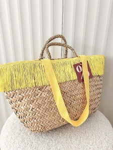 Nobo torba shopper koszyk beżowa frędzle z żółtym