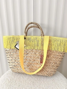 Nobo torba shopper koszyk beżowa frędzle z żółtym