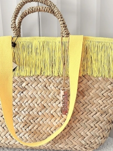 Nobo torba shopper koszyk beżowa frędzle z żółtym
