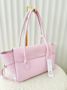 Laura Biaggi skórzana torba shopper na ramię różowa
