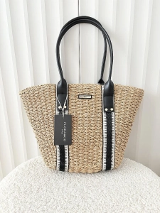 Flora&Co torebka shopper koszyk ciemnobeżowa z czarnym