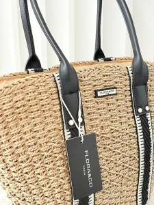 Flora&Co torebka shopper koszyk ciemnobeżowa z czarnym