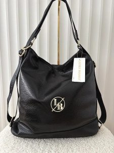 Laura Biaggi 2w1 torebka shopper plecak czarna lakierowana
