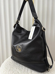 Laura Biaggi 2w1 torebka shopper plecak czarna lakierowana