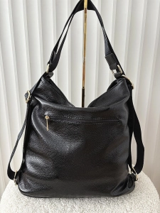 Laura Biaggi 2w1 torebka shopper plecak czarna lakierowana