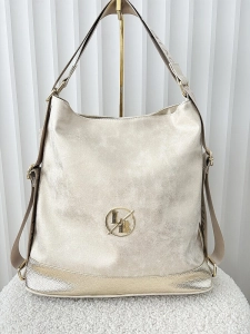 Laura Biaggi 2w1 torebka shopper plecak złota błyszcząca