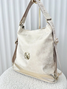 Laura Biaggi 2w1 torebka shopper plecak złota błyszcząca