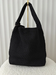 Torebka shopper na ramię czarna plecionka ekozamsz