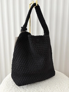 Torebka shopper na ramię czarna plecionka ekozamsz