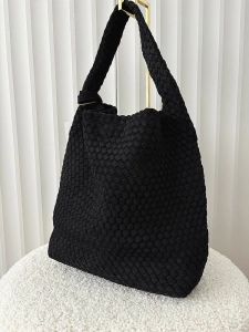 Torebka shopper na ramię czarna plecionka ekozamsz