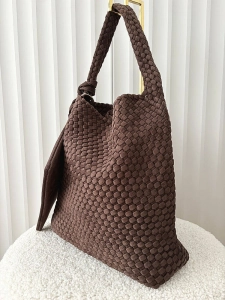 Torebka shopper na ramię czekoladowa plecionka ekozamsz