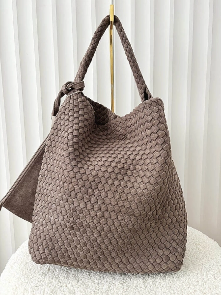 Torebka shopper na ramię brązowa plecionka ekozamsz