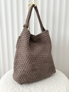 Torebka shopper na ramię brązowa plecionka ekozamsz