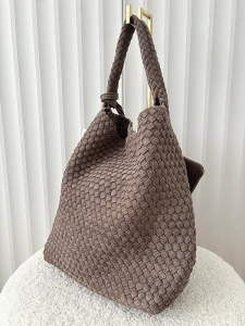 Torebka shopper na ramię brązowa plecionka ekozamsz