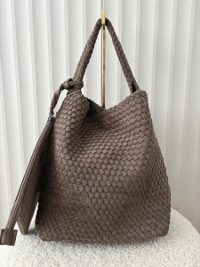 Torebka shopper na ramię brązowa plecionka ekozamsz