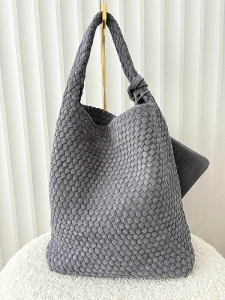 Torebka shopper na ramię szara plecionka ekozamsz