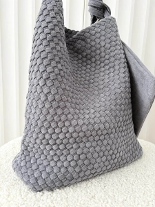 Torebka shopper na ramię szara plecionka ekozamsz