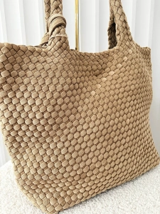 Torebka shopper ciemnobeżowa plecionka ekozamsz