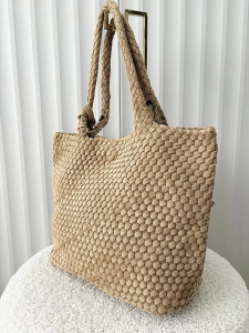 Torebka shopper ciemnobeżowa plecionka ekozamsz