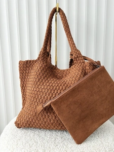 Torebka shopper camelowa plecionka ekozamsz