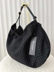 Torebka shopper worek na ramię czarna plecionka ekozamsz