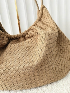 Torebka shopper worek na ramię ciemnobeżowa plecionka ekozamsz