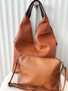 Maxfly torebka shopper na ramię i listonoszka 2w1 camelowa