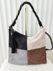 Torebka shopper na ramię czarna z brązowym ekozamsz 