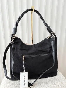 Torebka shopper na ramię czarna z brązowym ekozamsz