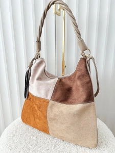 Torebka shopper na ramię taupe z brązowym ekozamsz
