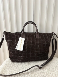 Laura Biaggi torba shopper zamszowa czekoladowa design