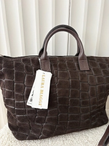 Laura Biaggi torba shopper zamszowa czekoladowa design