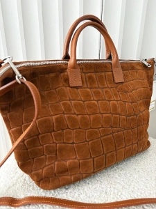 Laura Biaggi torba shopper zamszowa camelowa design