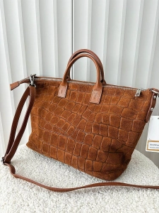 Laura Biaggi torba shopper zamszowa camelowa design