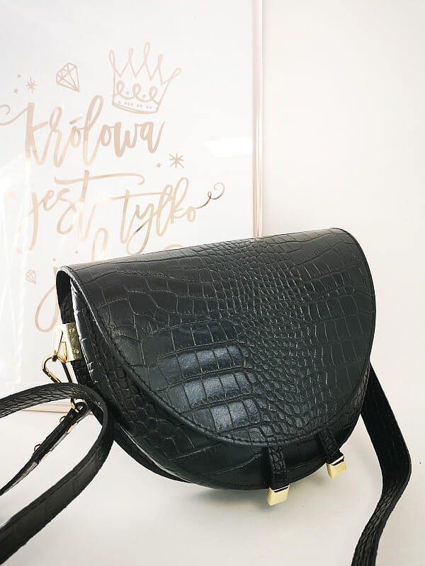 Laura Biaggi torebka listonoszka czarna skórzana croco