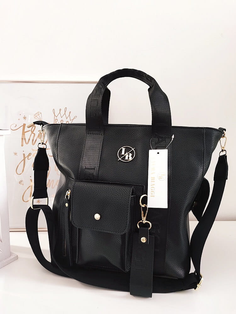 Laura Biaggi torba shopper czarna z kieszenią