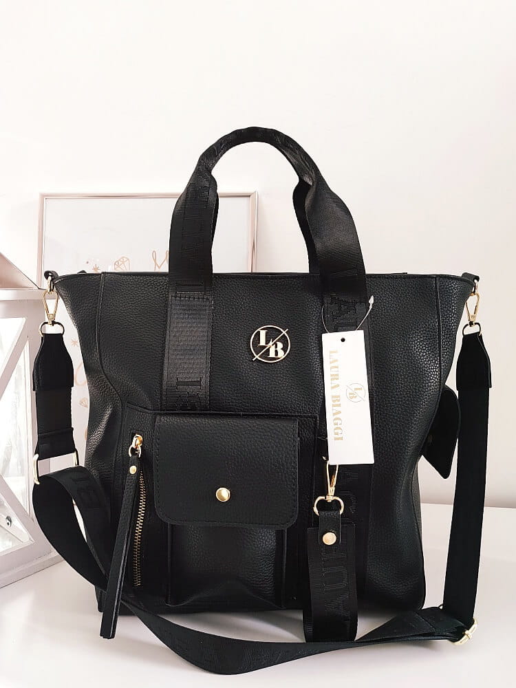 Laura Biaggi torba shopper czarna z kieszenią