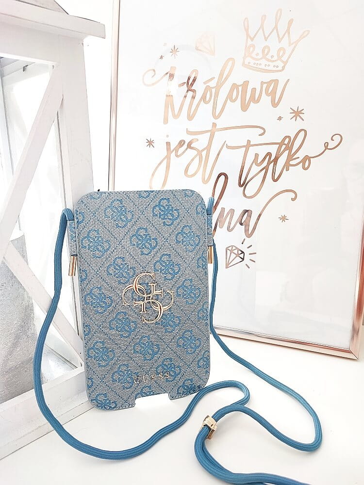 Guess mini torebka case na telefon niebieska logowana