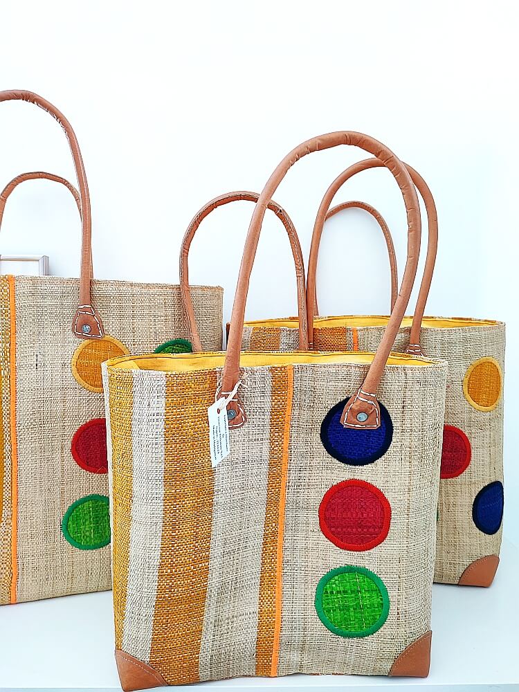 Torebki koszyki Madagaskar z żółtym - zestaw S, M, L