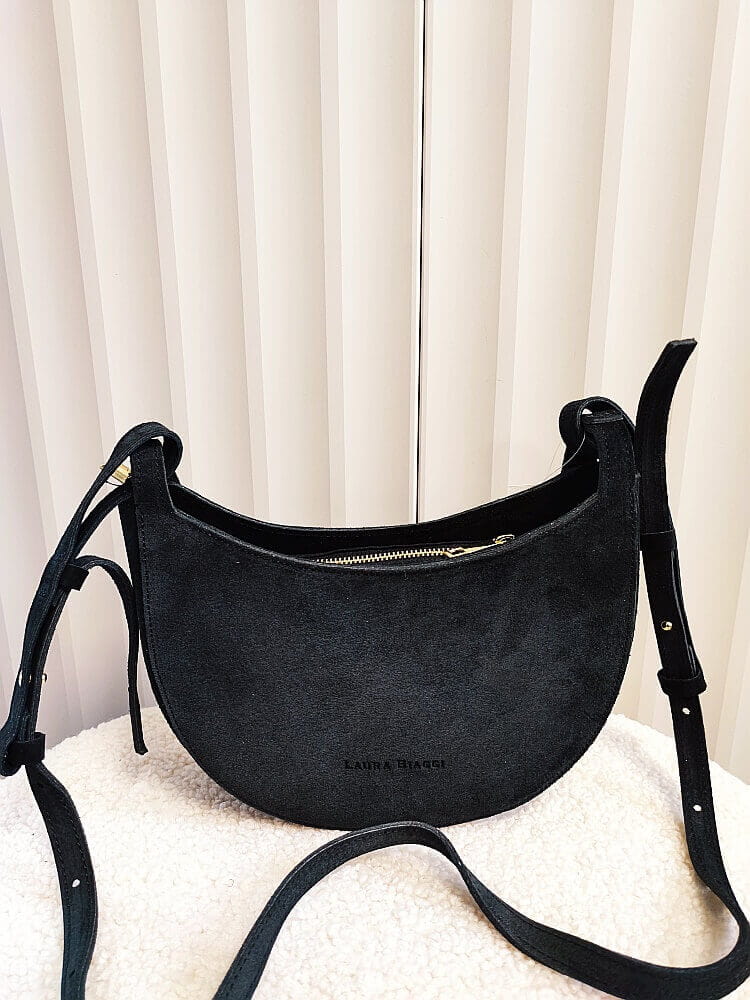 Laura Biaggi torebka listonoszka zamszowa czarna półokrągła
