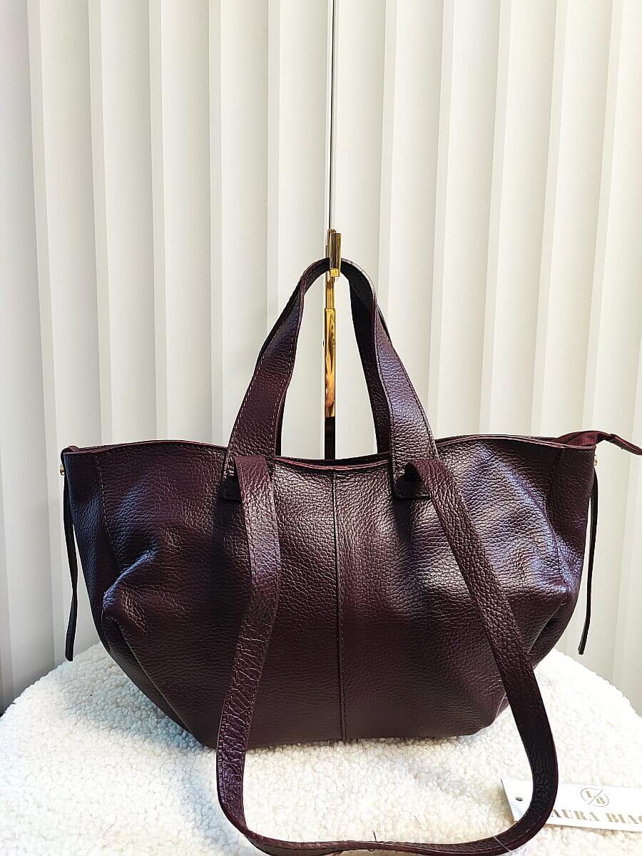 Laura Biaggi torba mini shopper skórzana bordowa