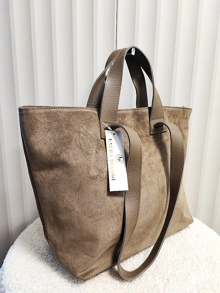 Laura Biaggi torba shopper zamszowa taupe