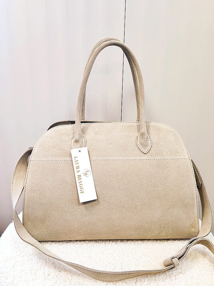 Laura Biaggi torba shopper kuferek beżowa zamszowa
