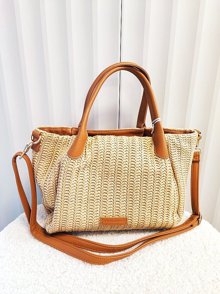 David Jones torebka shopperka koszyk beżowa z brązowym