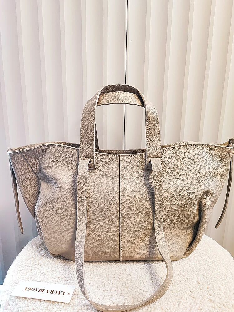 Laura Biaggi torba shopper skórzana beżowa