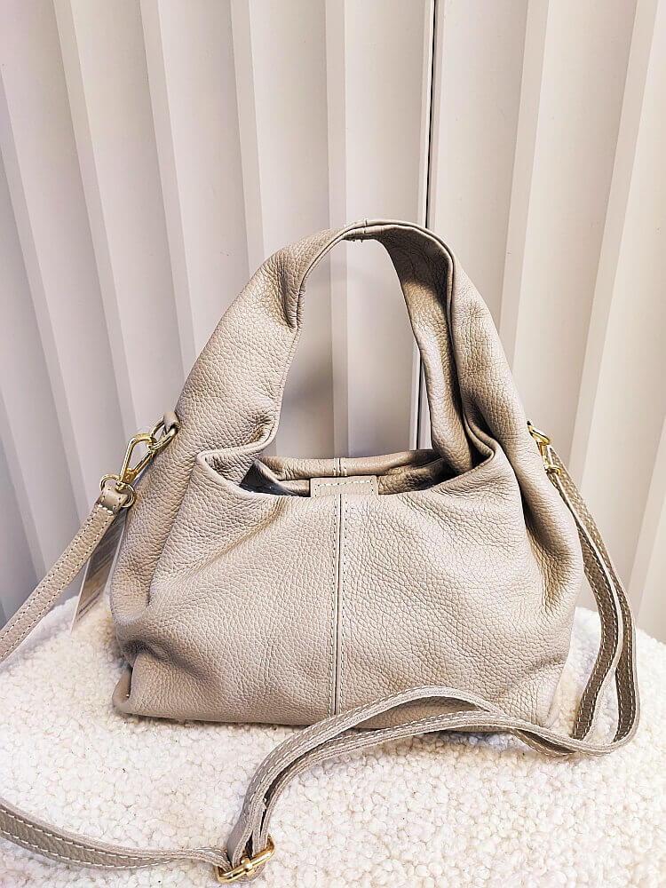 Laura Biaggi torba mini shopper skórzana beżowa z przeszyciem