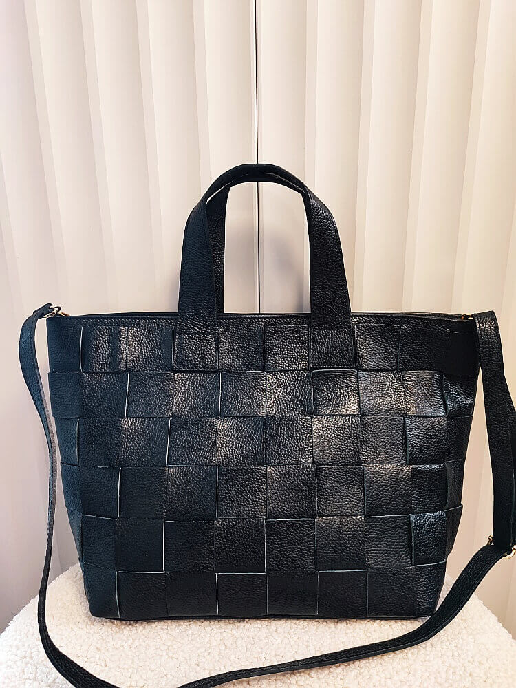 Massimo Contti torebka shopper skórzana czarna plecionka