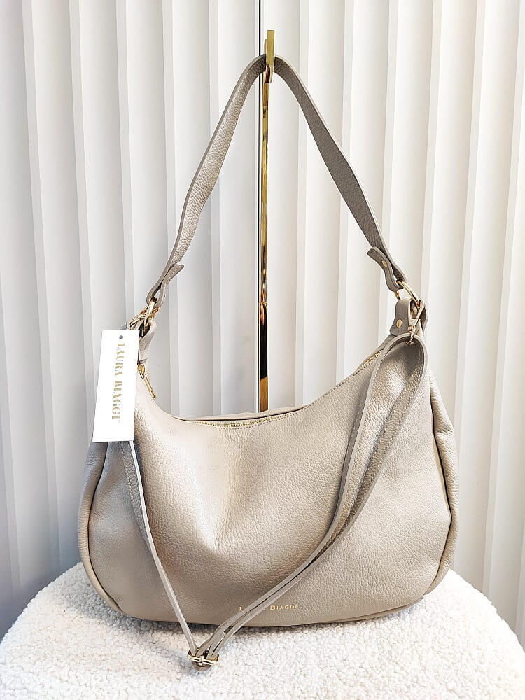 Laura Biaggi skórzana torba shopper na ramię beżowa