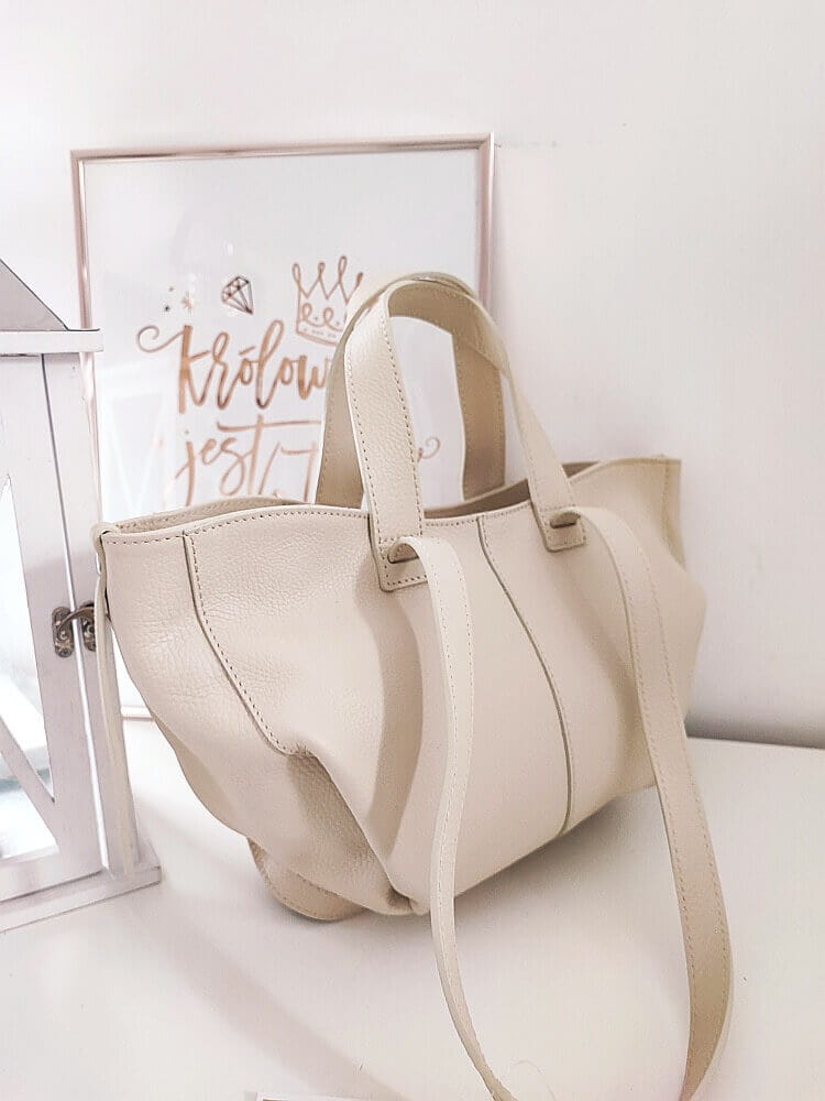 OUTLET Laura Biaggi torba mini shopper skórzana jasnobeżowa