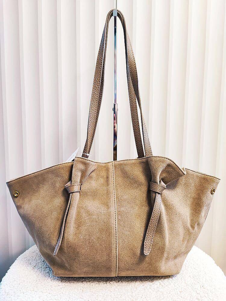 Laura Biaggi torba shopper na ramię zamszowa taupe